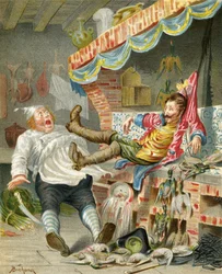 Voo com patos pela chaminé, de "As Aventuras do Barão de Munchausen", de Rudolf Erich Raspe (1736-94), publicado em 1888